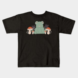 Cute Cottagecore Frog and Mushrooms Kids T-Shirt